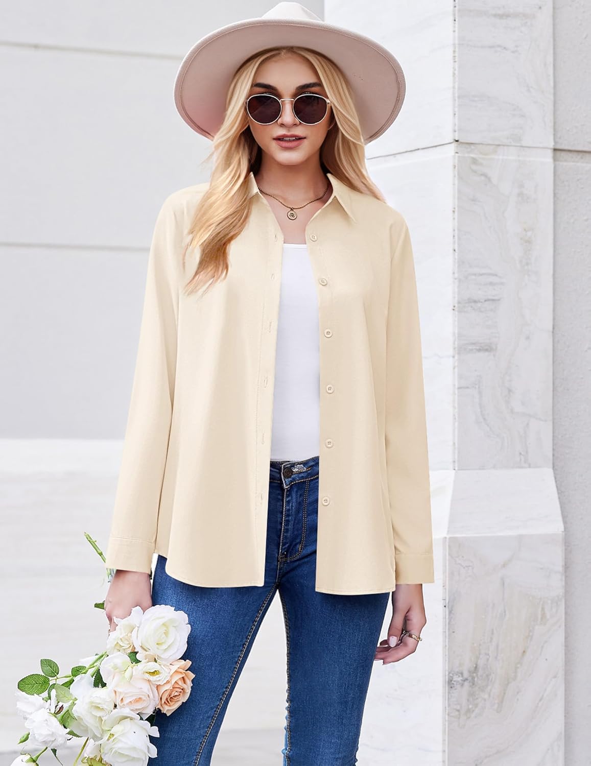 ZEAGOO Button Down Shirt for Women Long Sleeve Blouses Floral Printed Tops Business Casual Work Outfits S-XXL - Image 2