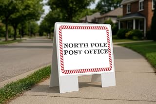 North Pole Post Office Candy Cane Frame Folding Coroplast A-Frame Double Sided 23x23 in. Sign