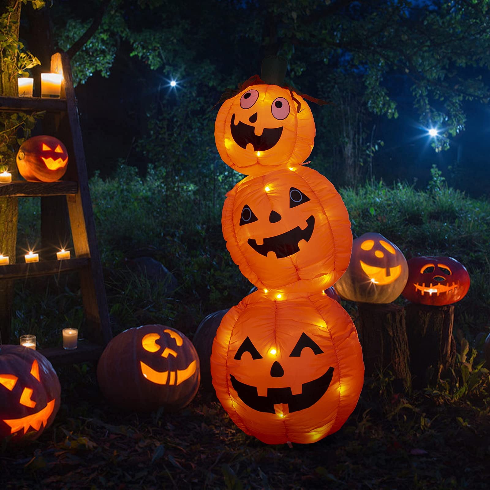 Eambrite Halloween Light up Inflatable Pumpkins with Orange Leds Mains Powered Blow up Halloween Outdoor Decorations Waterproof for Front Door Garden Yard Lawn Party Decor