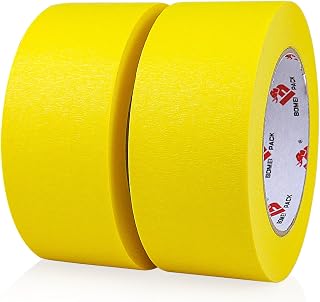 BOMEI PACK Yellow Painters Tape 2 inch Wide, 2 Pack Paint Yellow Masking Tape 2 inch x 55 Yards for Painting, Labeling, DIY Crafting, Decoration and School Projects