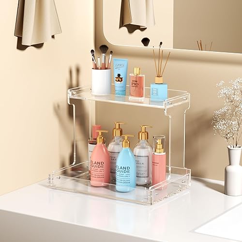 Miniatura 3 de AITEE Organizador de encimera de baño de 2 niveles, organizador de encimera de baño acrílico, organizador de baño transparente, bandeja de tocador,