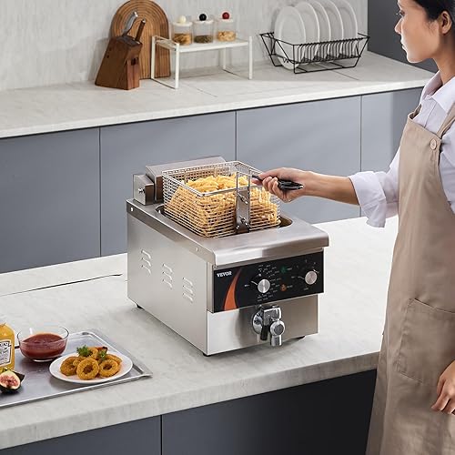 Miniatura 8 de VEVOR Freidora comercial, freidora de aceite individual de 9 cuartos de galón8.5 L, acero inoxidable de 0.039 pulgadas de grosor, freidora eléctrica