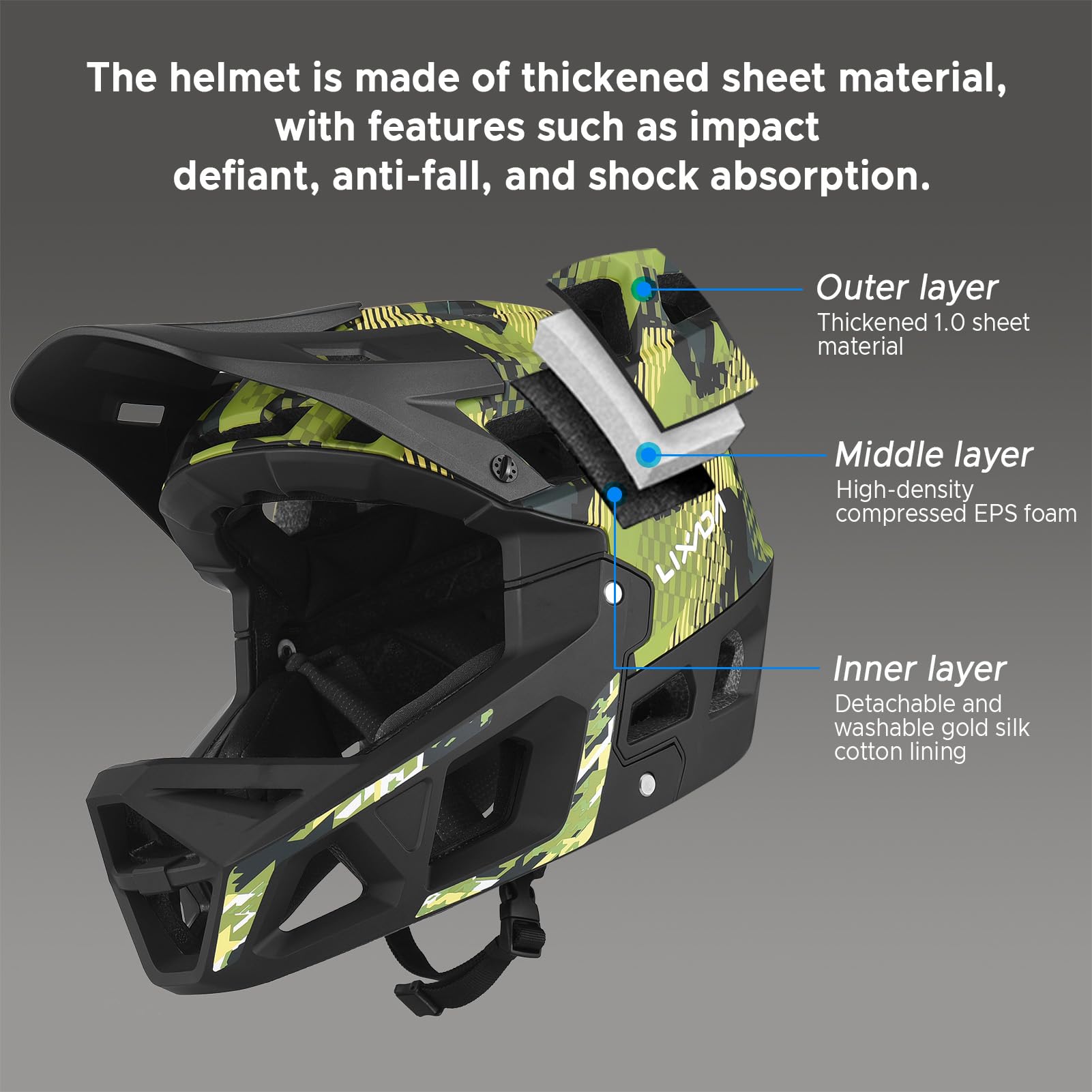 Lixada Casco integral de bicicleta de montaña para adultos, casco de bicicleta de montaña para adultos, para hombre y mujer, circunferencia de la cabeza de 55-58 cm/59-61 cm, casco de bicicleta