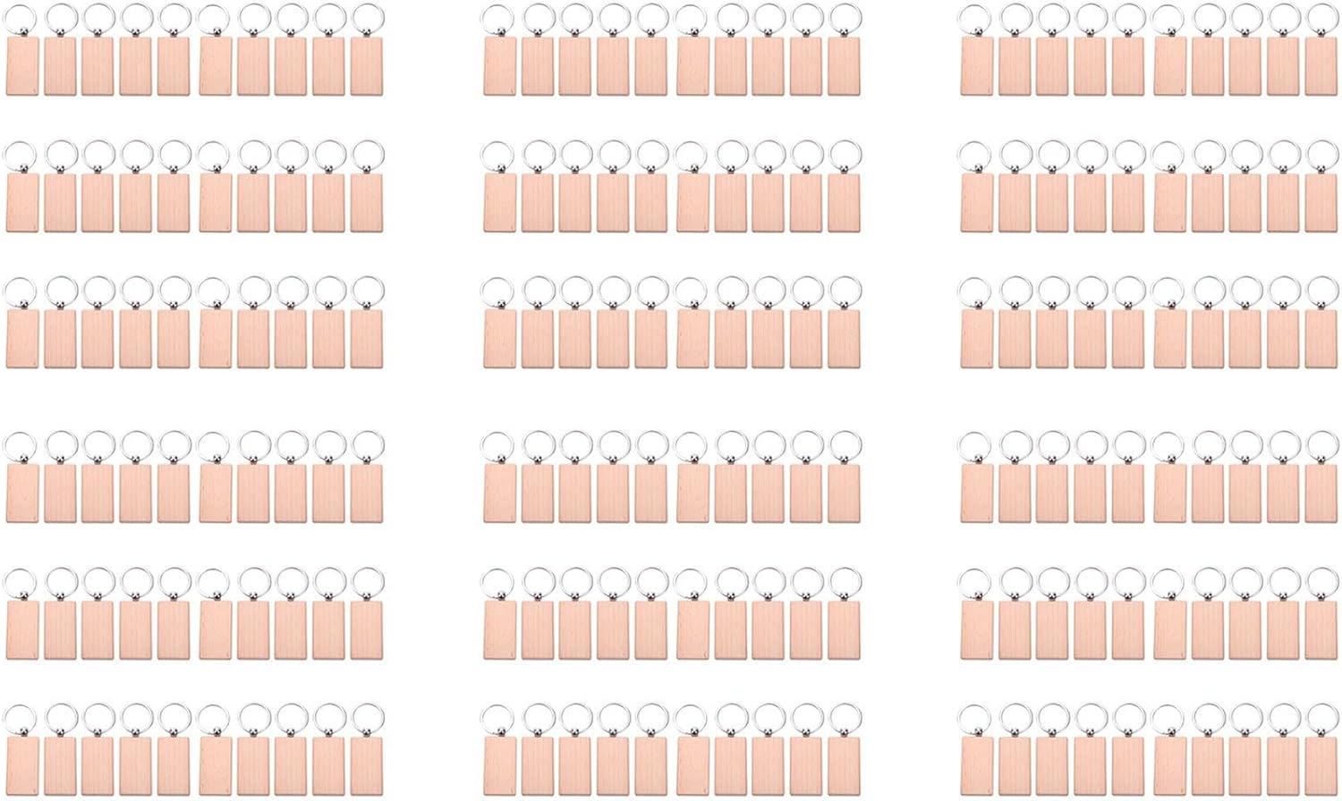 180個の空白の長方形木製キーホルダーDiy木製キーホルダーキータグはDiyギフトを刻むことができます