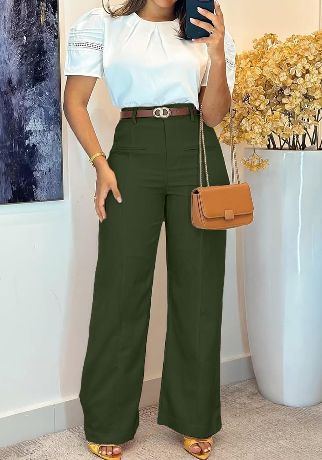 Lucuna Women's Hight Waisted Dress Pants Business Casual Wide Straight Leg Work Slacks Office Trousers - Image 6