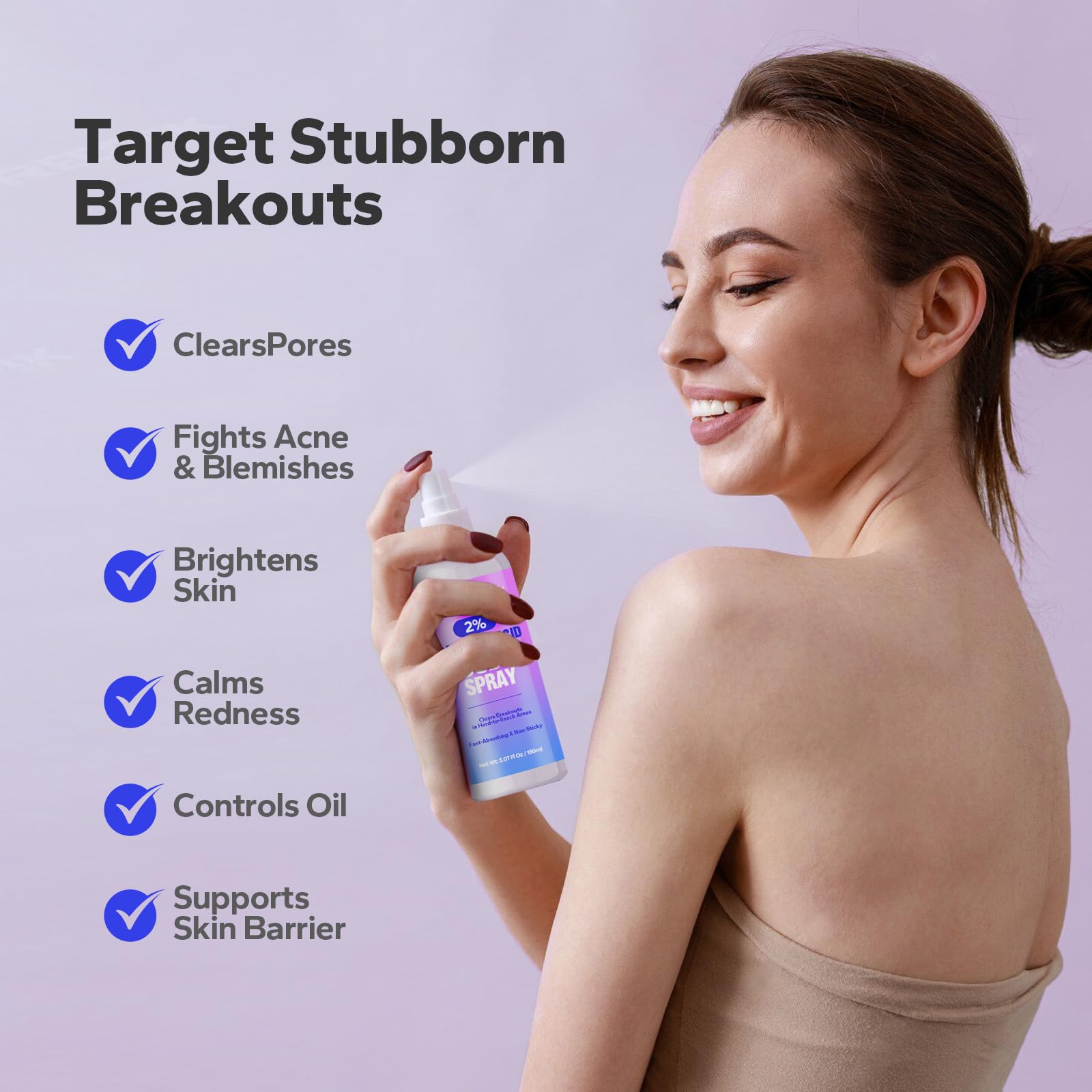 SilkyShark Salicylic Acid Spray (5.07 Fl Oz), 2% Salicylic Acid Body Spray, Body Acne Treatment for Bacne, Blackheads & Blemishes, Back & Chest Acne Spray for Face & Body, 360° Mist for All Skin Types