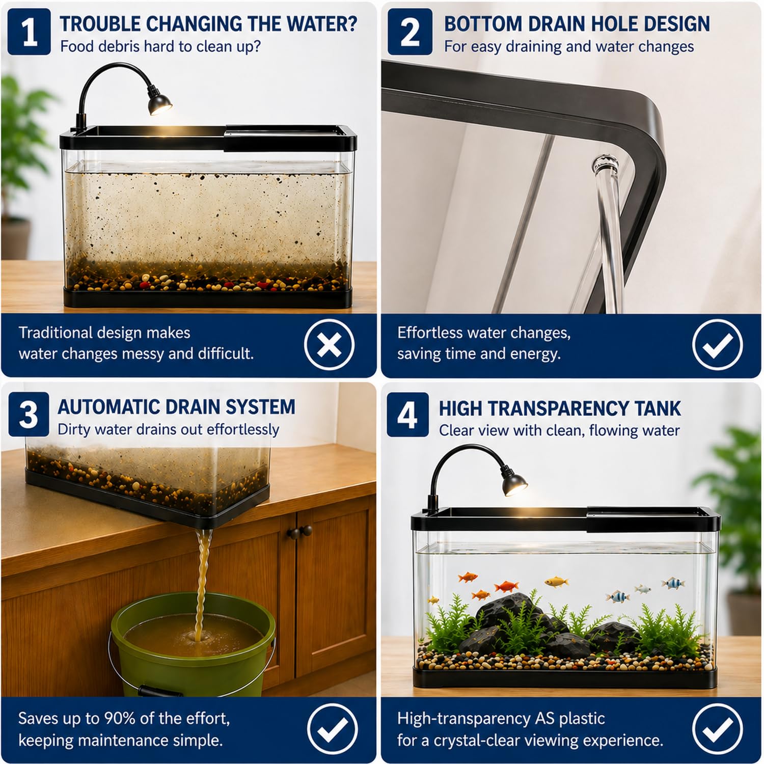 Kit de iniciación de pecera de 5 galones con bomba de aire de red ligera para plantas acuáticas y guijarros, pecera pequeña Betta para camarones, Guppy y Tetra de neón, acuario de escritorio