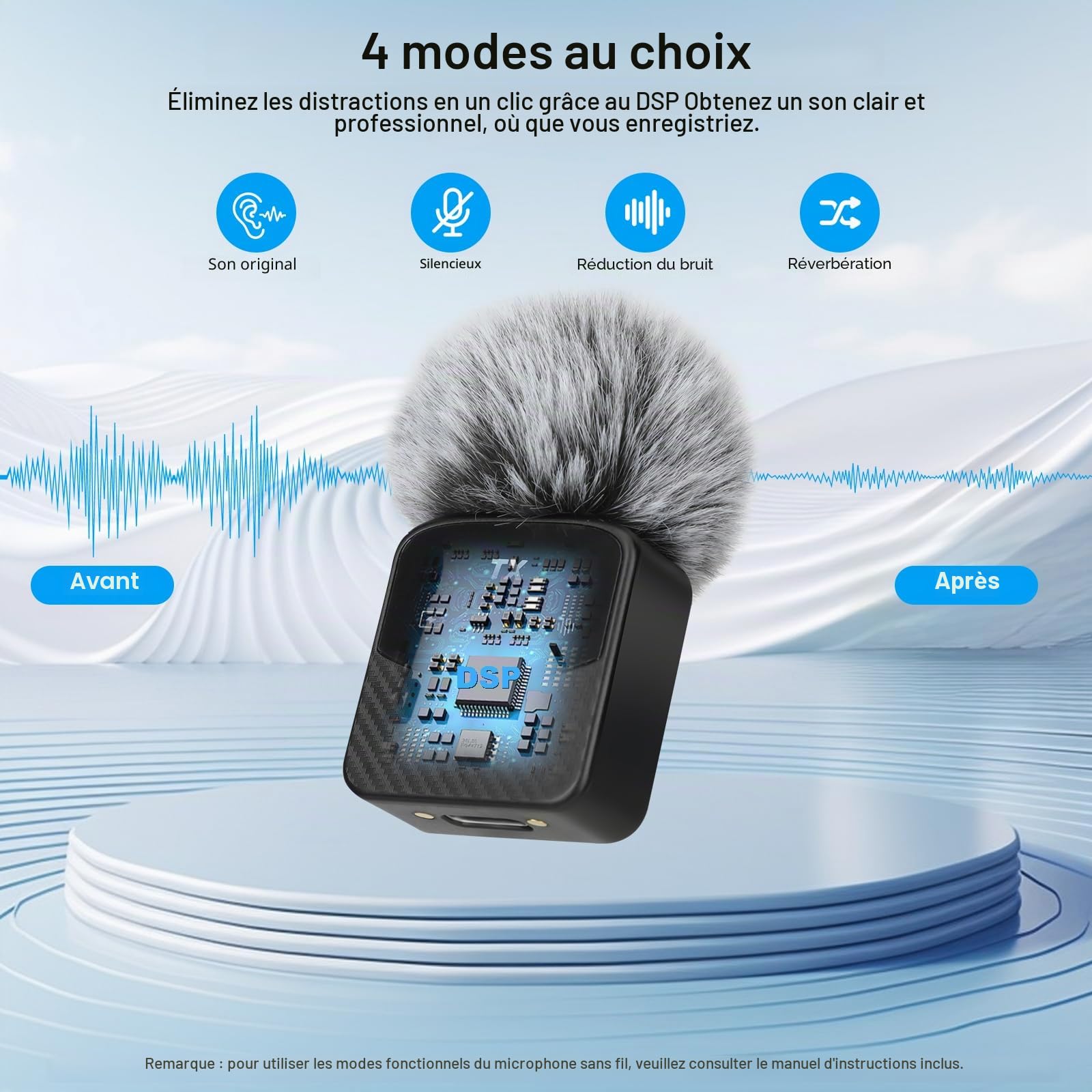 Mini micro Lavalier pour iPhone/iPad/Android, mini microphone Plug-Play, réduction du bruit, durée d'utilisation de 25 heures, microphone sans fil Lavalier pour vidéos, Vlog, YouTube, TikTok, flux en
