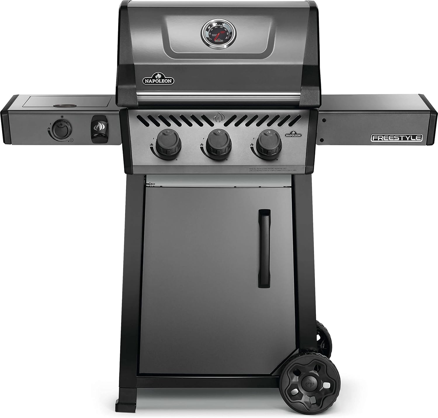 Napoleon Freestyle 365 Propane Gas Outdoor Grill with Range Side Burner, Graphite Grey – 4-Burner BBQ for Versatile Cooking