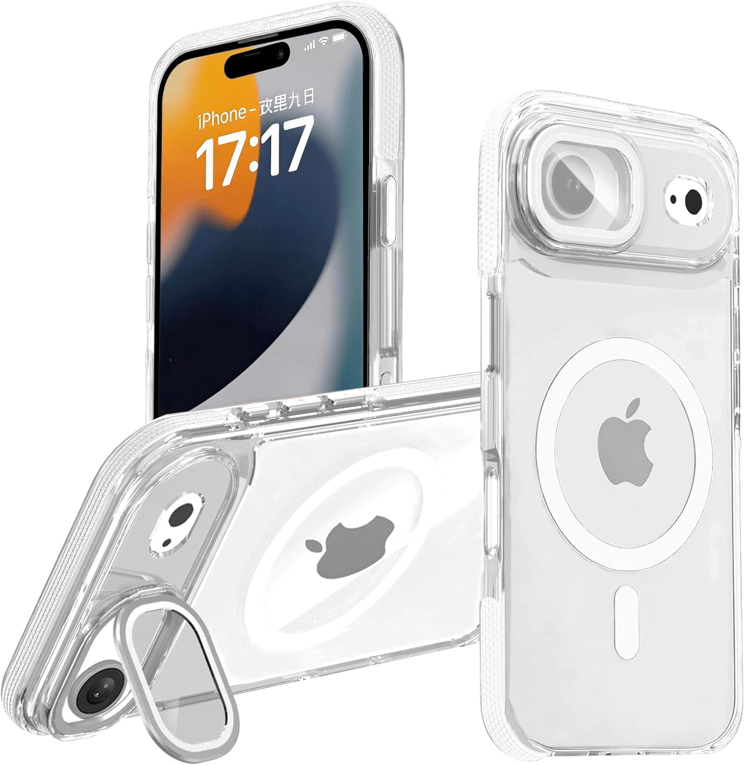 for iPhone 17 Air Magnetic Clear Case, MagSafe Compatible, Kickstand & Lens Protection, Soft Shockproof Bumper, Non-Yellowing Cover with Wrist Lanyard