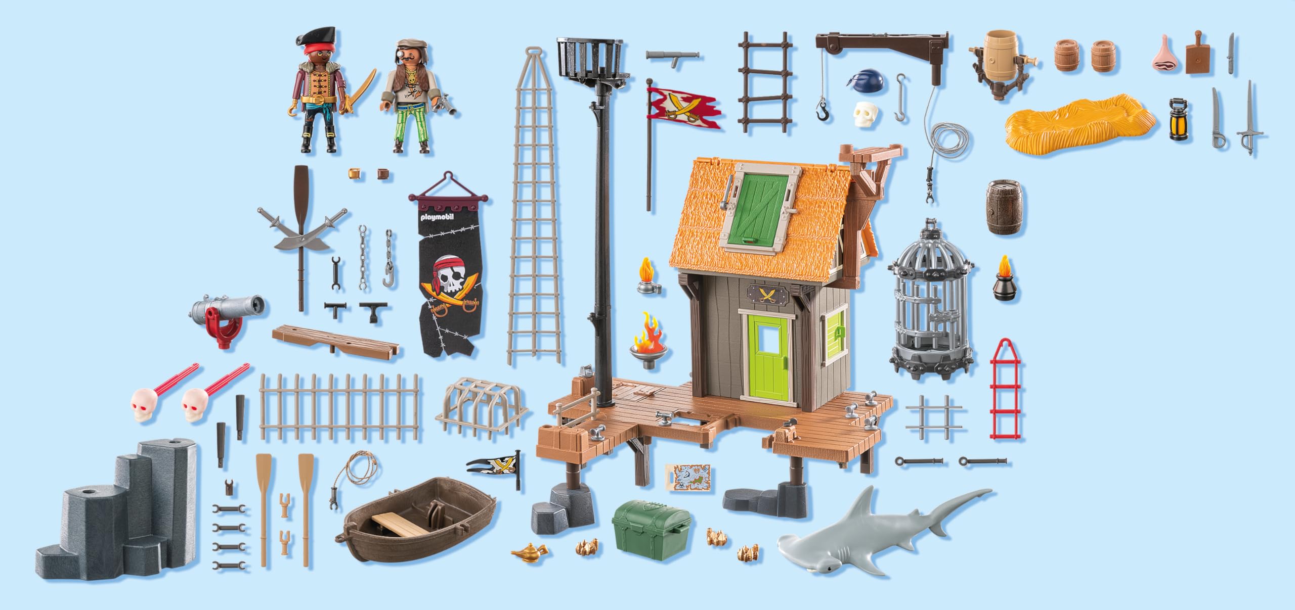 PLAYMOBIL | Pirates | Port piracki z więzieniem dla korsarzy | Figury piratów | Pirackie zabawki | Zabawki dla dzieci od 4. roku życia | 71792