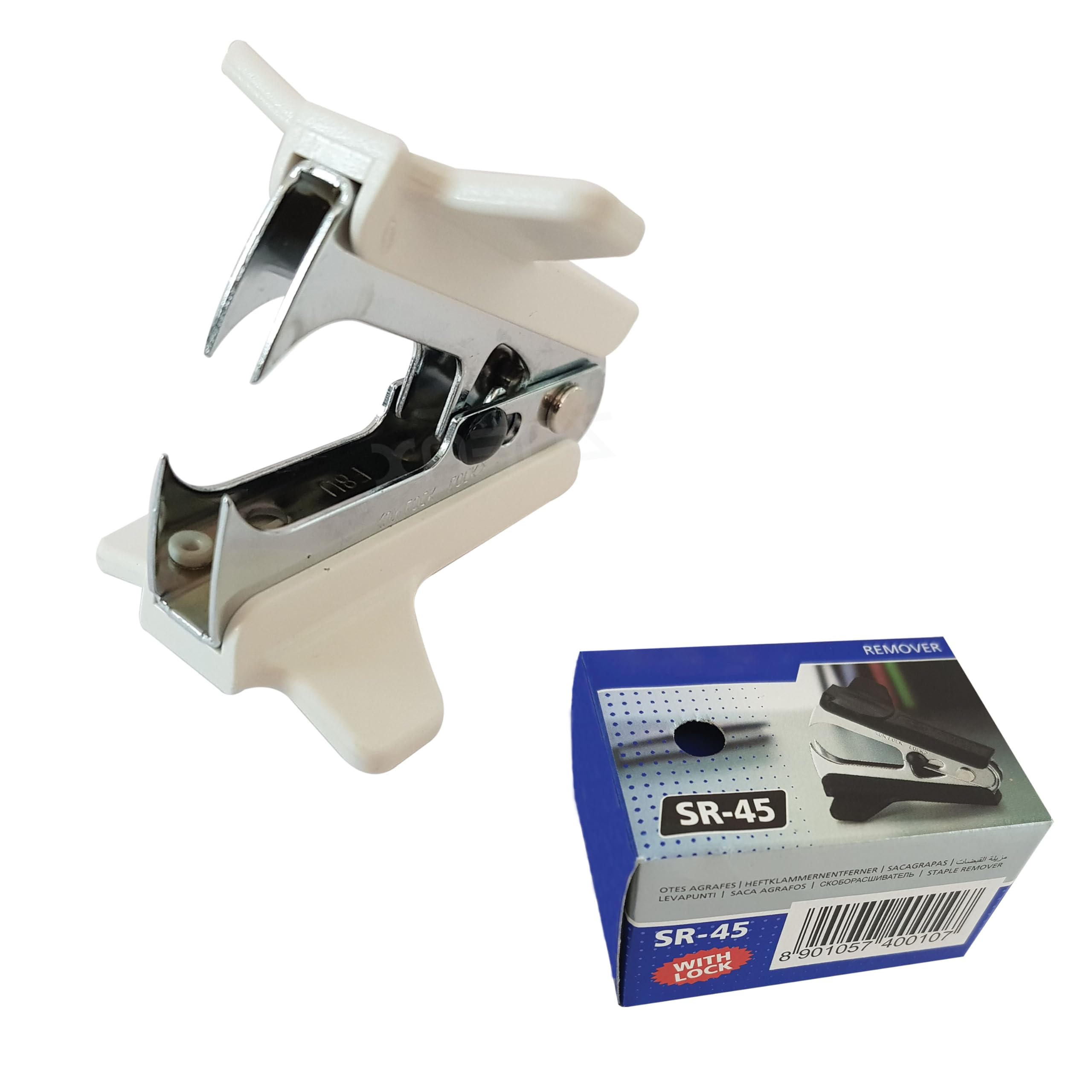 VSR45 Steel Jaws Staple Remover, White Body, Wide Grip, 30 Sheets Removing Capacity, No.10, 24/6, 26/6, B8 (1/4”) Remove Staples, iVAIDEX Black Ball Pen