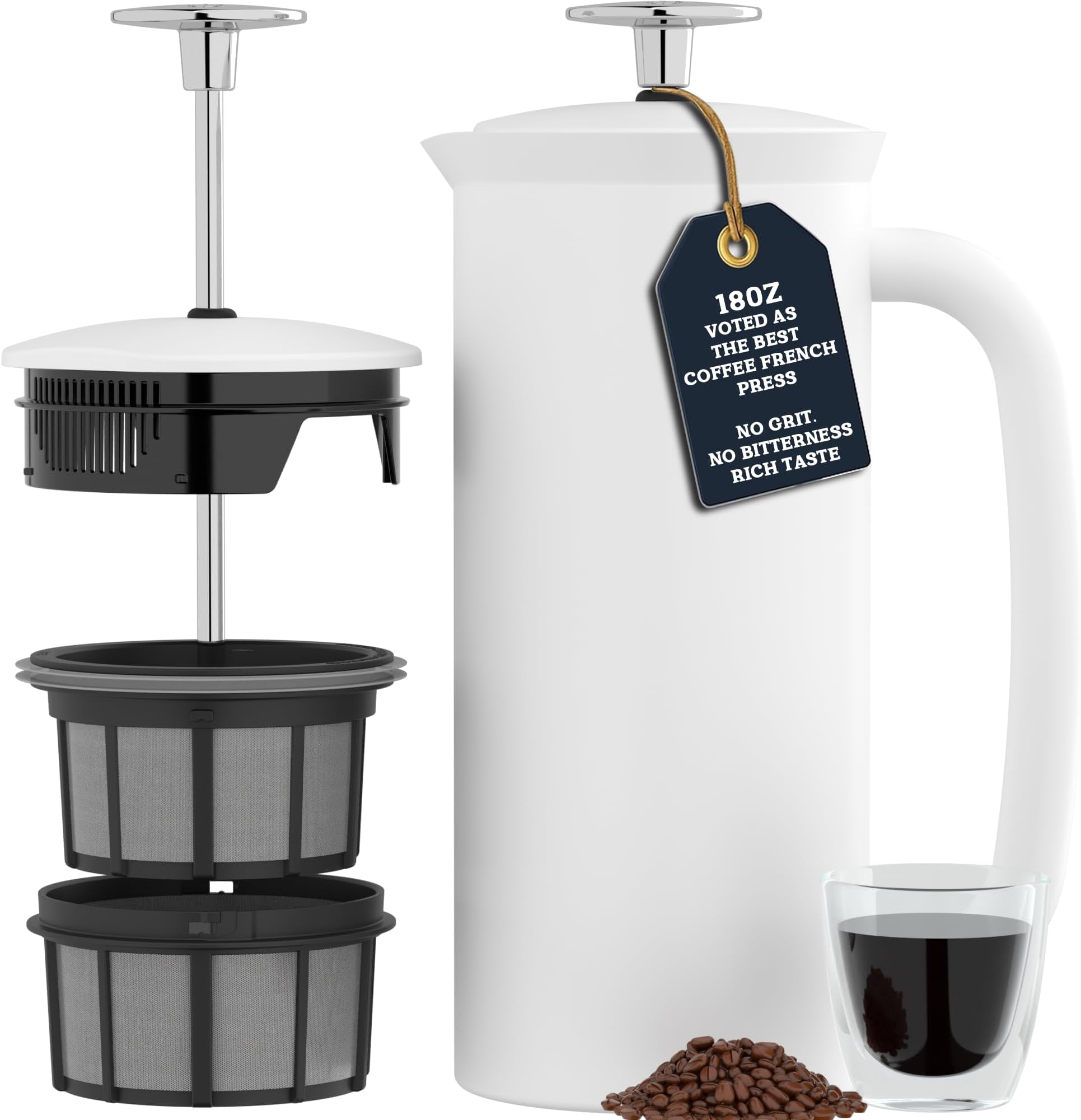 Espro, 18167, French AA8Press P7, Coffee Stamp Jug with Thermal Function, Coffee Maker, Coffee Maker, 550 ml, Matte White, Stainless Steel, 0.55 Litres