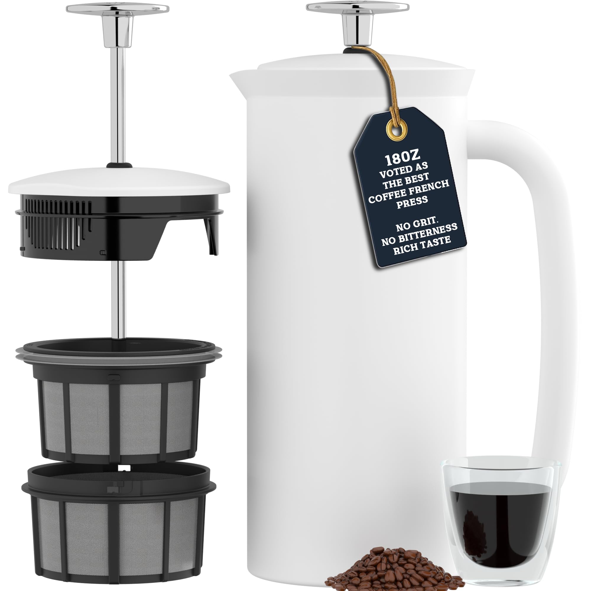 ESPRO - P7 French Press - Double Wall Stainless Steel Insulated Coffee/Tea Maker with Micro Filter - Keeps Drinks Hot Longer - Perfect for Home (Matte White, 18 oz)