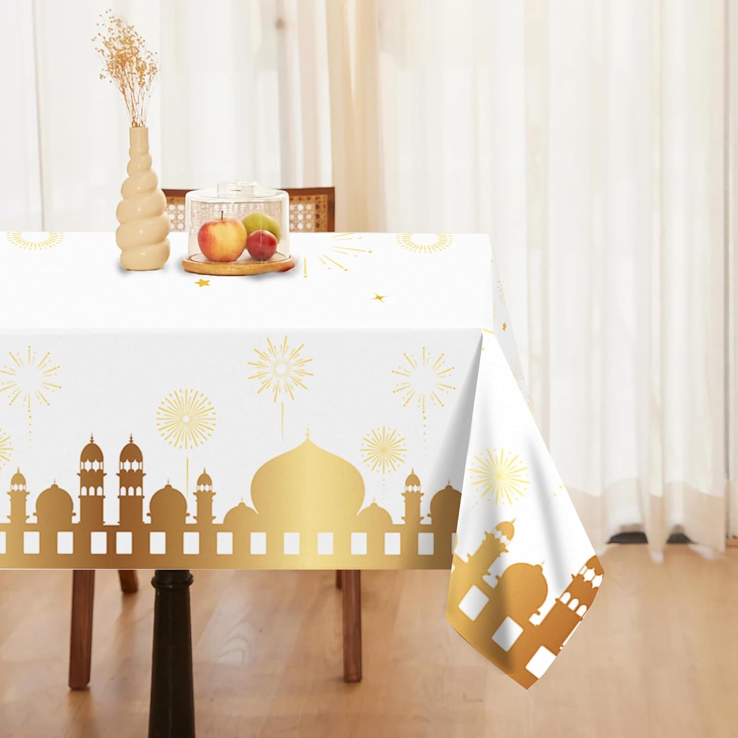 3 Pcs Plastic Ramadan Mubarak Party Tablecloth, Ramadan Mubarak Table Cover Disposable Eid Mubaraks Table Cloth for Eid Theme Party Decorations, 54x87In