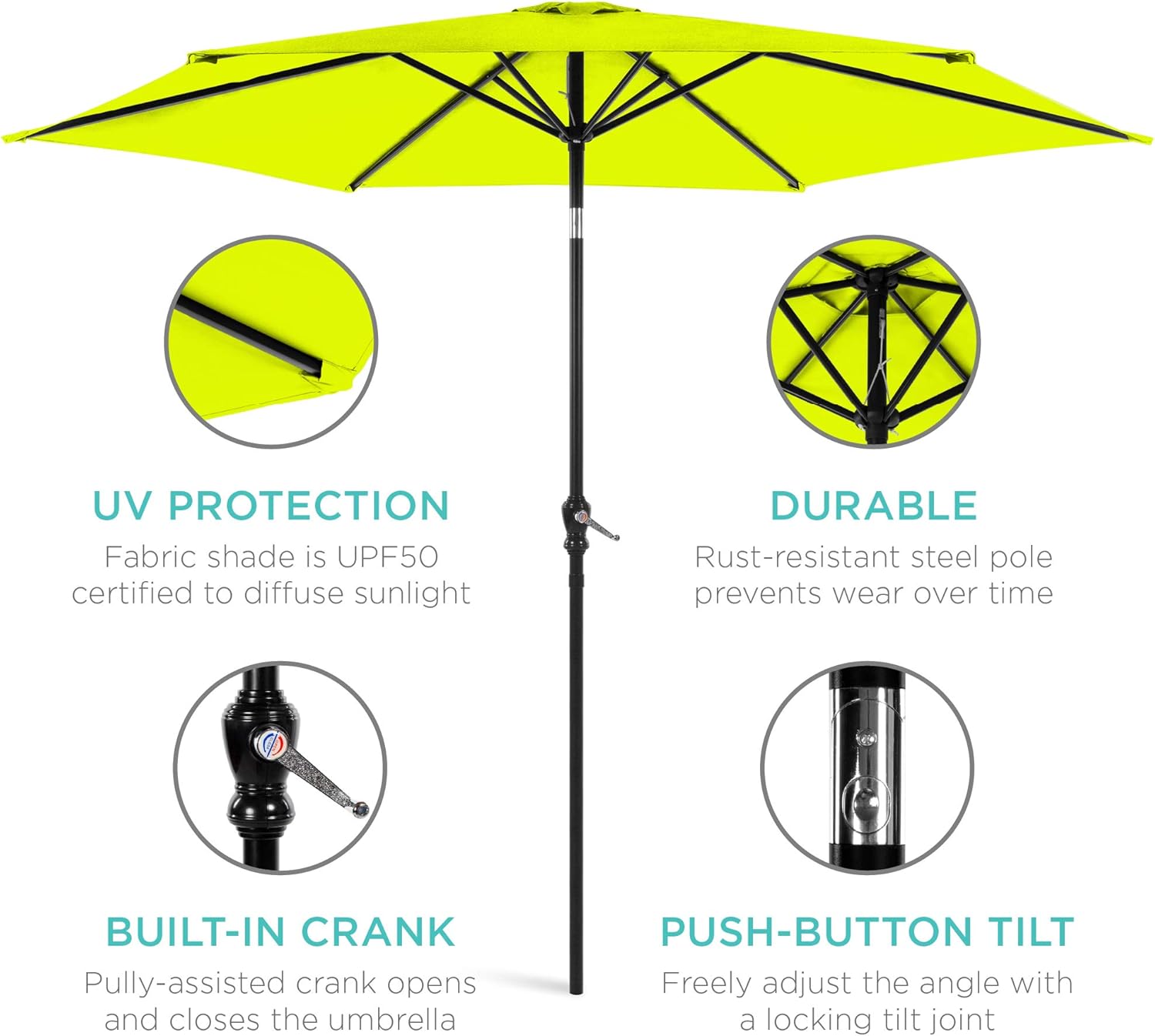 Best Choice Products 10ft Outdoor Table Compatible Steel Polyester Market Patio Umbrella w/Crank and Easy Push Button Tilt - Lemon Lime
