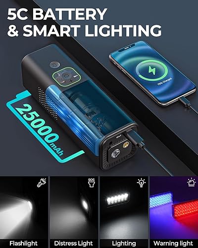 Miniatura 4 de Inflador de neumáticos, compresor de aire portátil, inflador de neumáticos portátil 3 veces más rápido, compresor de aire portátil de 150 PSI con