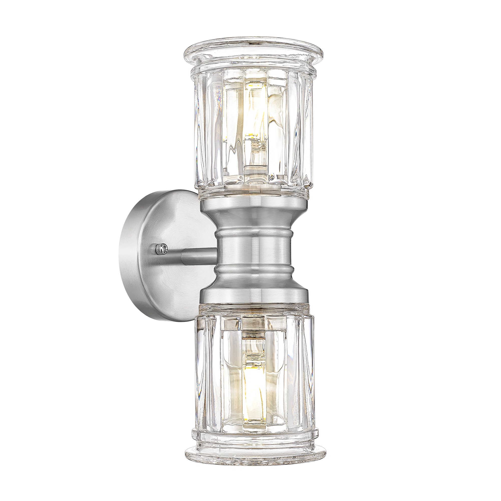 Bathroom Wall Sconces, HWH Brushed Nickel Wall Lighting for Bedroom, 2-Light Bathroom Light Fixtures with Bell-Shaped Clear Glass, Brushed Nickel Finish, 5HZG106B-2W BN