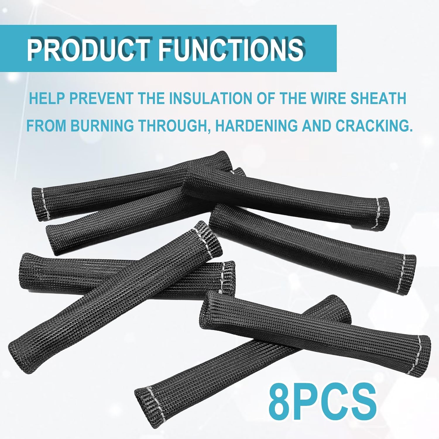 8PCS 6" Titanium Spark Plug Wire Boots Heat Shield Sleeve 1200 Thermal Protection Insulator Cover Compatible with Car Truck (Black)