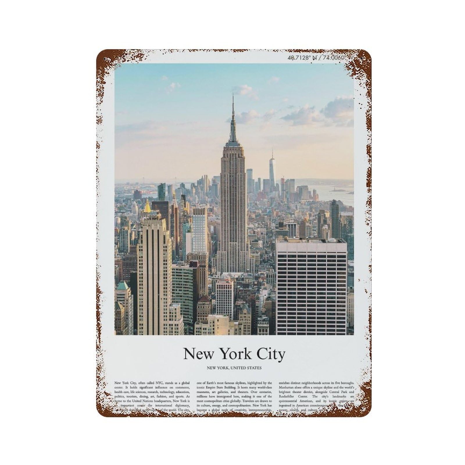 xiaoxiaoshen New York CityNew York, United States, USA City Scenery Wall Decor Art Metal Tin Poster Modern Home Decor Art Home Bar Shop Decorations Vintage Sign 40x30cm
