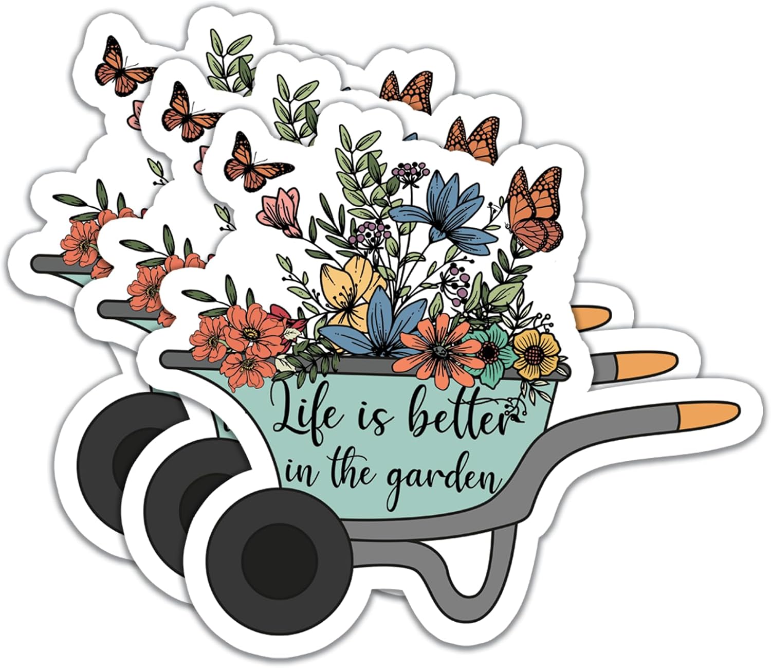 (3Pcs) Life is Better in The Garden Stickers Motivational Quotes Stickers Decal Waterproof Vinyl Stickers Adult for Laptop Kindle Car Tumbler Water Bottle Mug Phone Notebook Helmet Size 3”x2.7”