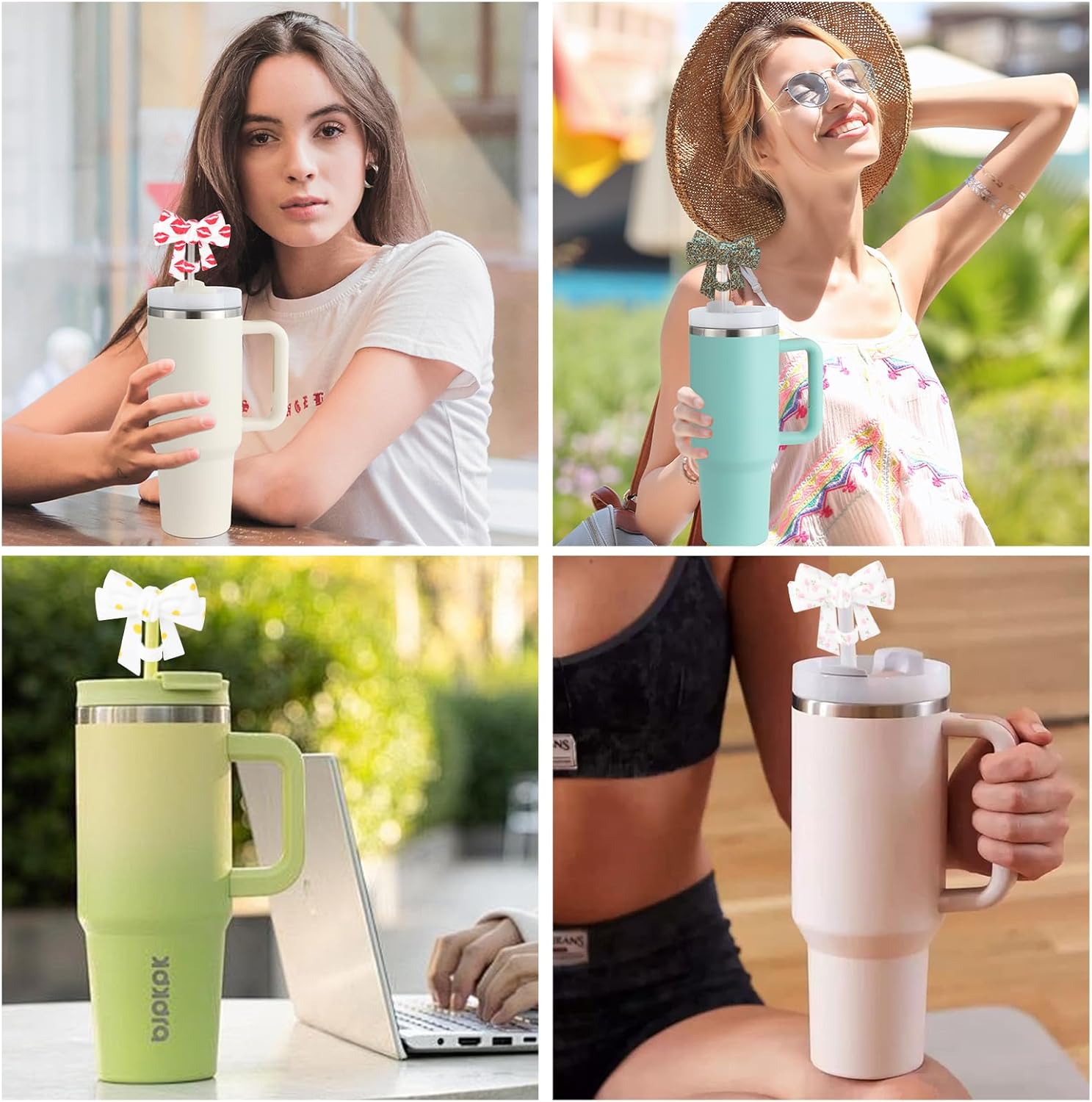 6 Pack Printed Bow Straw Toppers, Silicone 10mm/0.4In Reusable Dust-Proof Straw Cover Caps for Stanley Cup 30&40oz, Tumblers Accessories Gift (6 Colors) - Image 6