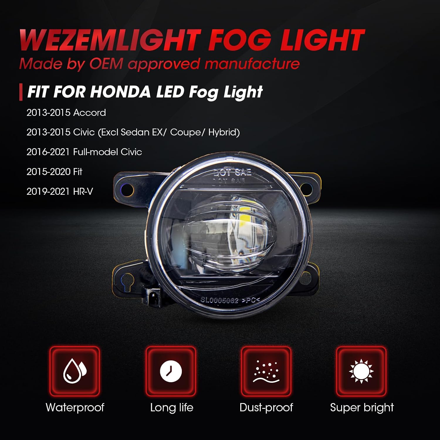 New Version LED Fog Light Compatible With Honda Civic 2013-2021 / Honda Fit 2015-2020/ Honda HR-V 2019-2020/ Honda Accord 2013-2015 LED Fog Lamps(Black)