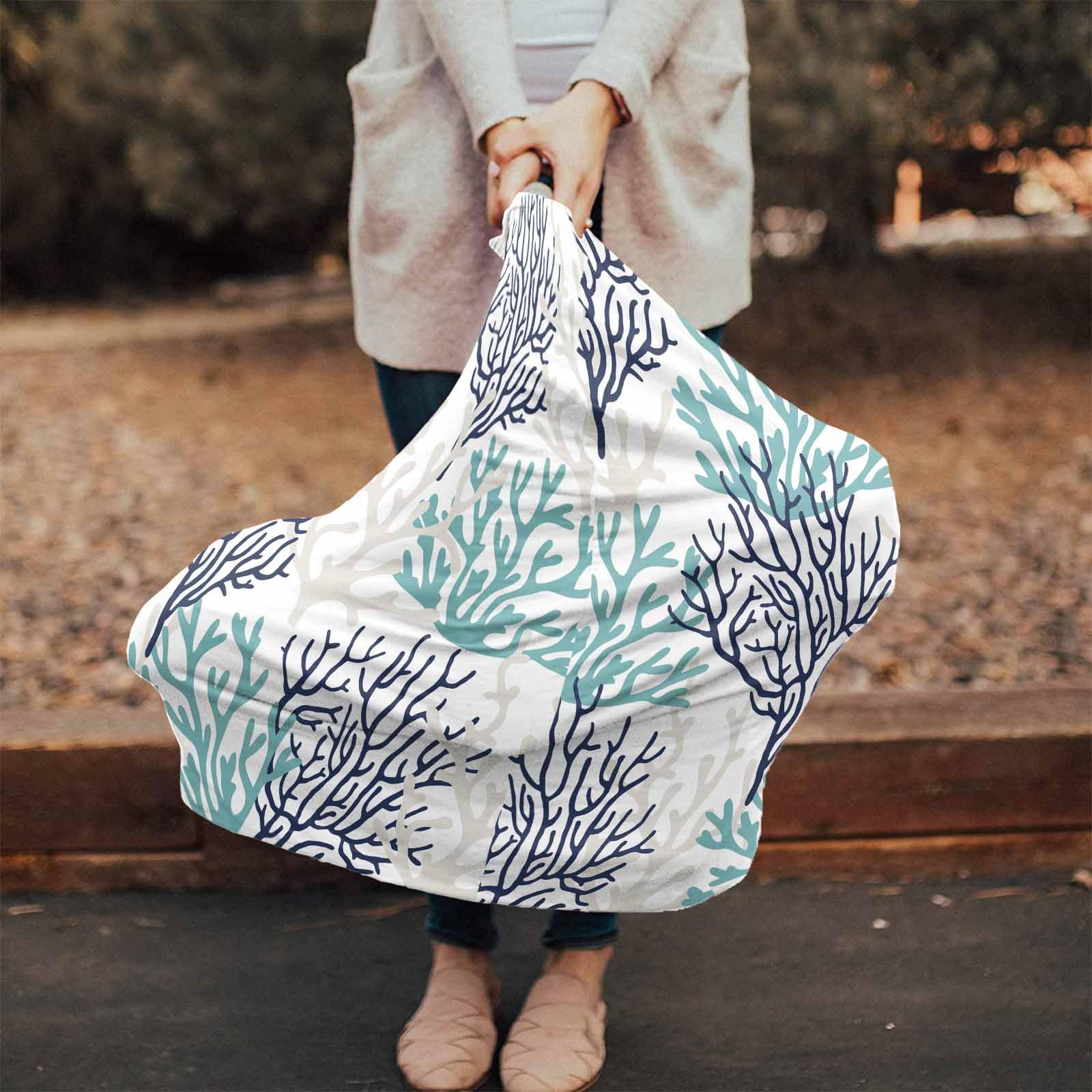 Nursing Cover for Breastfeeding Scarf, Ombre Blue Coral Sea Lives Baby Car Covers Super Soft Multi Use for Canopy Shopping Cart Cover Blanket Stroller Cover