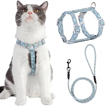PETTOM Cat Leash Harness - Anti Escape and Adjustable Harness with 145 cm Rope Lead for Adult Kitten Cats (M Blue)