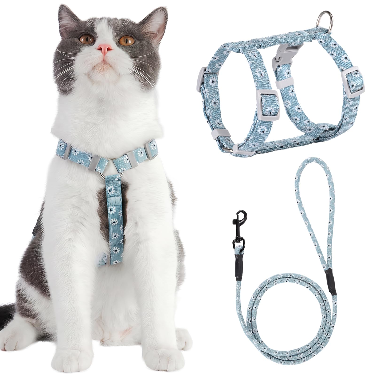 PETTOM Arnés Ajustable Antiescape para Gato con Correa Redonda - Cómodo y Seguro para Pequeño, Medio y Grande Gato Adulto y Cachorros - Ideal para Caminar y Viajar - Azul M