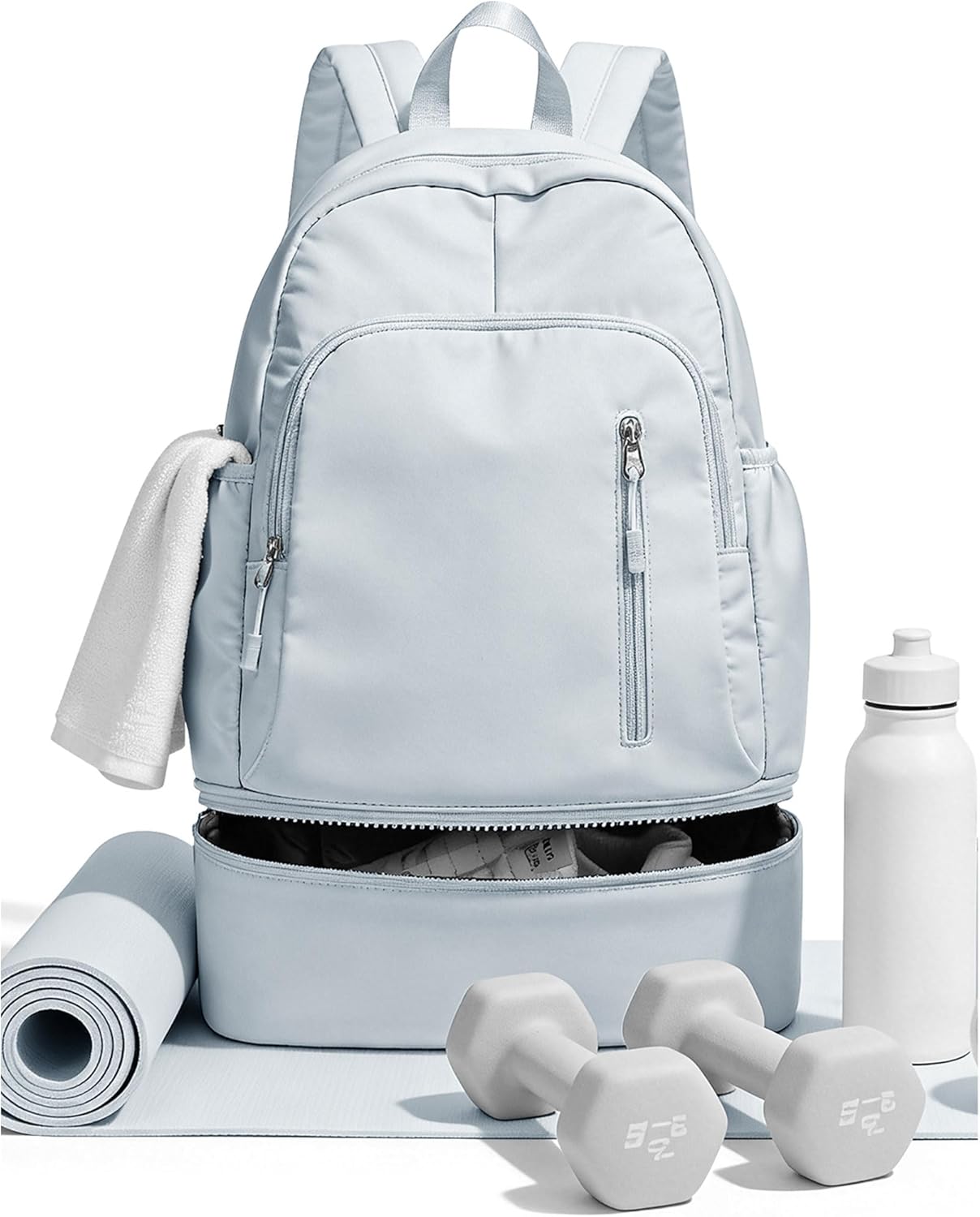 BJLFS Gym Backpack for Women Men with Expandable Shoe Compartment, Mini Foldable Outdoor Weekender Hiking Bag Sports Backpack for Swimming Fitness Yoga Dancing Blue