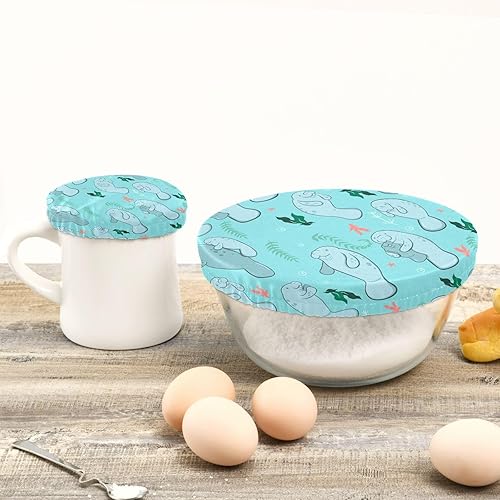 Miniatura 6 de Blue Manatees - 5 fundas elásticas reutilizables para cuencos para almacenamiento de alimentos, tapas de tela elástica con 5 tamaños diferentes,