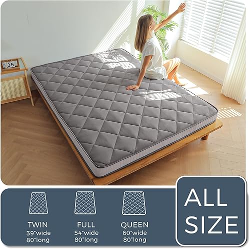 Miniatura 2 de MAXYOYO Colchón de futón extra grueso de 6 pulgadas, tamaño individual, patrón de diamante, tatami japonés, tapete enrollable para adultos,