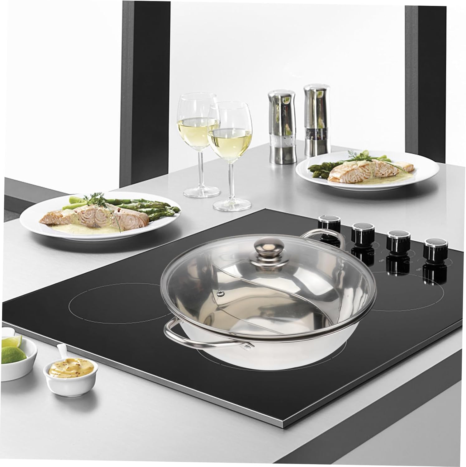 304 Stainless Steel Dual Hot Pot with Lid for Induction Cookers