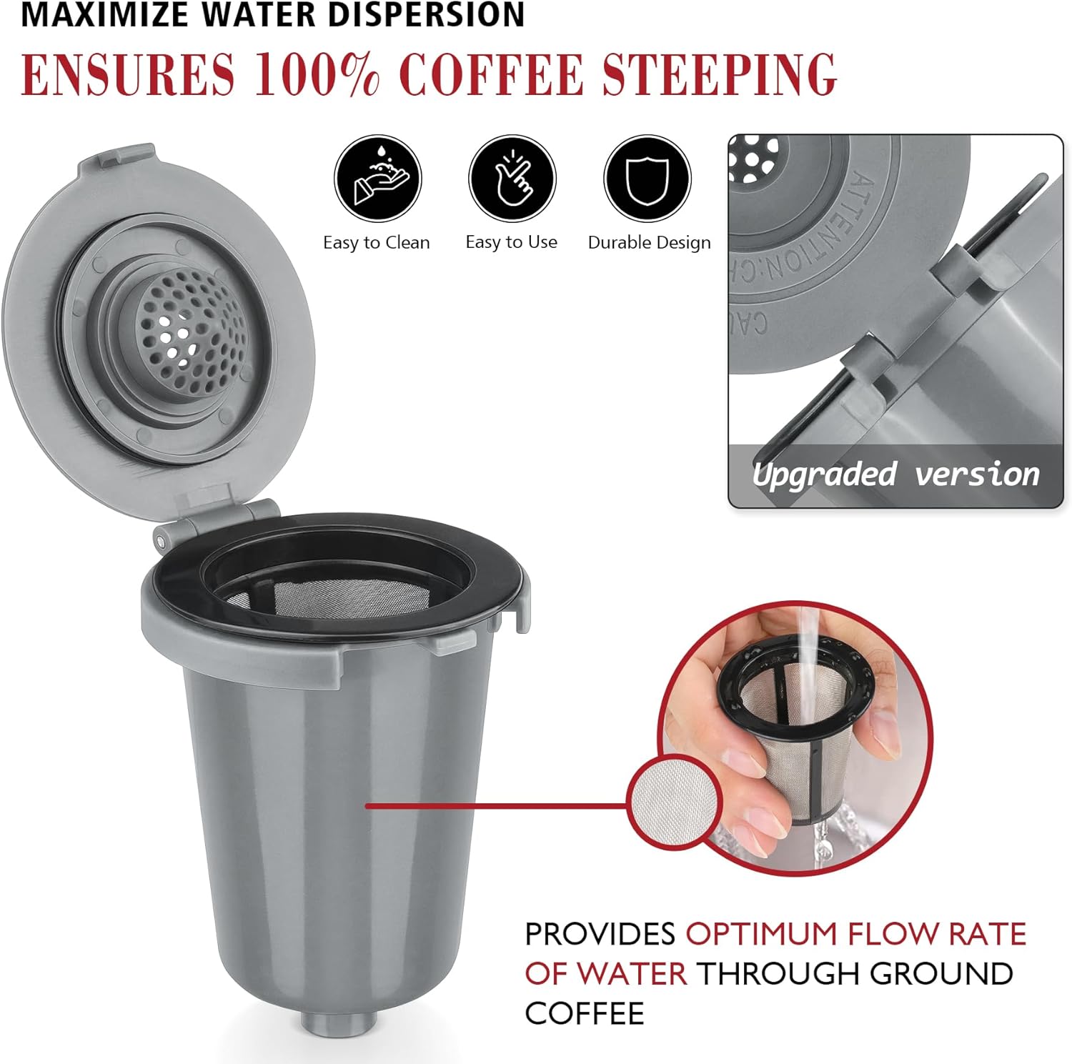 Newly upgraded Reusable Filter Cup for Cuisinart, Compatible with Cuisinart #SS-RFC HomeBarista Reusable Filter Cup, Light Gray (2 Pack) - Image 6