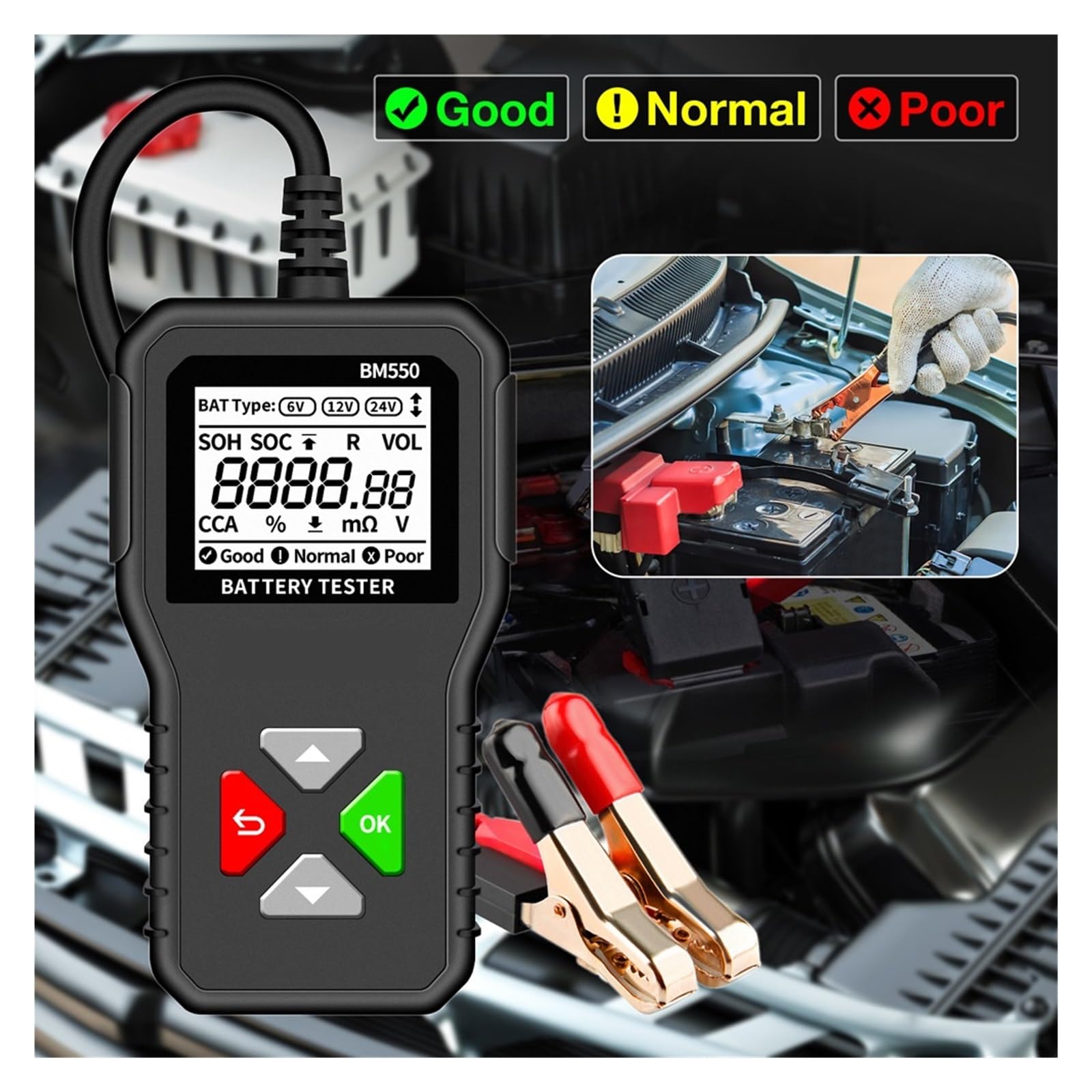 Tester Akumulatora Samochodowego 6V 12V 24V 100-2000 System Akumulatora CCA Wykrywa Analizator Akumulatora Samochodowego Narzędzie Do Akumulatora Samochodowego Profesjonalne Narzędzie Diagnostyczne