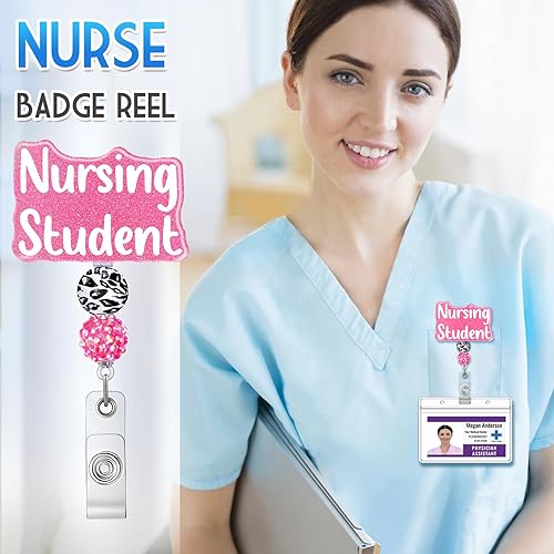 Miniatura 2 de Plifal Soporte de Carrete de Insignia Retráctil para Estudiantes de Enfermería con Clip para DNI, Lindo Clip de Cocodrilo Blanco para Tarjeta de