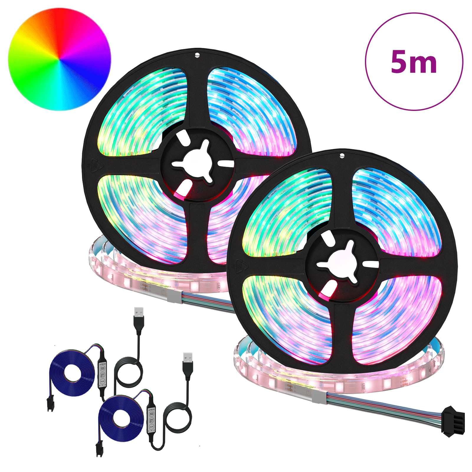 2 strisce LED da 2500 mm, USB, per illuminazione interna, nero e trasparente
