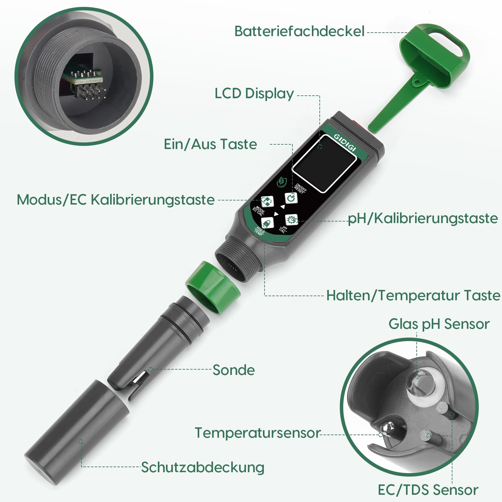 pH Messgerät für Hydrokulturen, pH Messgerät für Pool, TDS EC Messgerät mit Farbdisplay, pH Wert Wassertester Multiparameter für Aquarium, TDS Trinkwasser Tester, hohe Genauigkeit 0,01