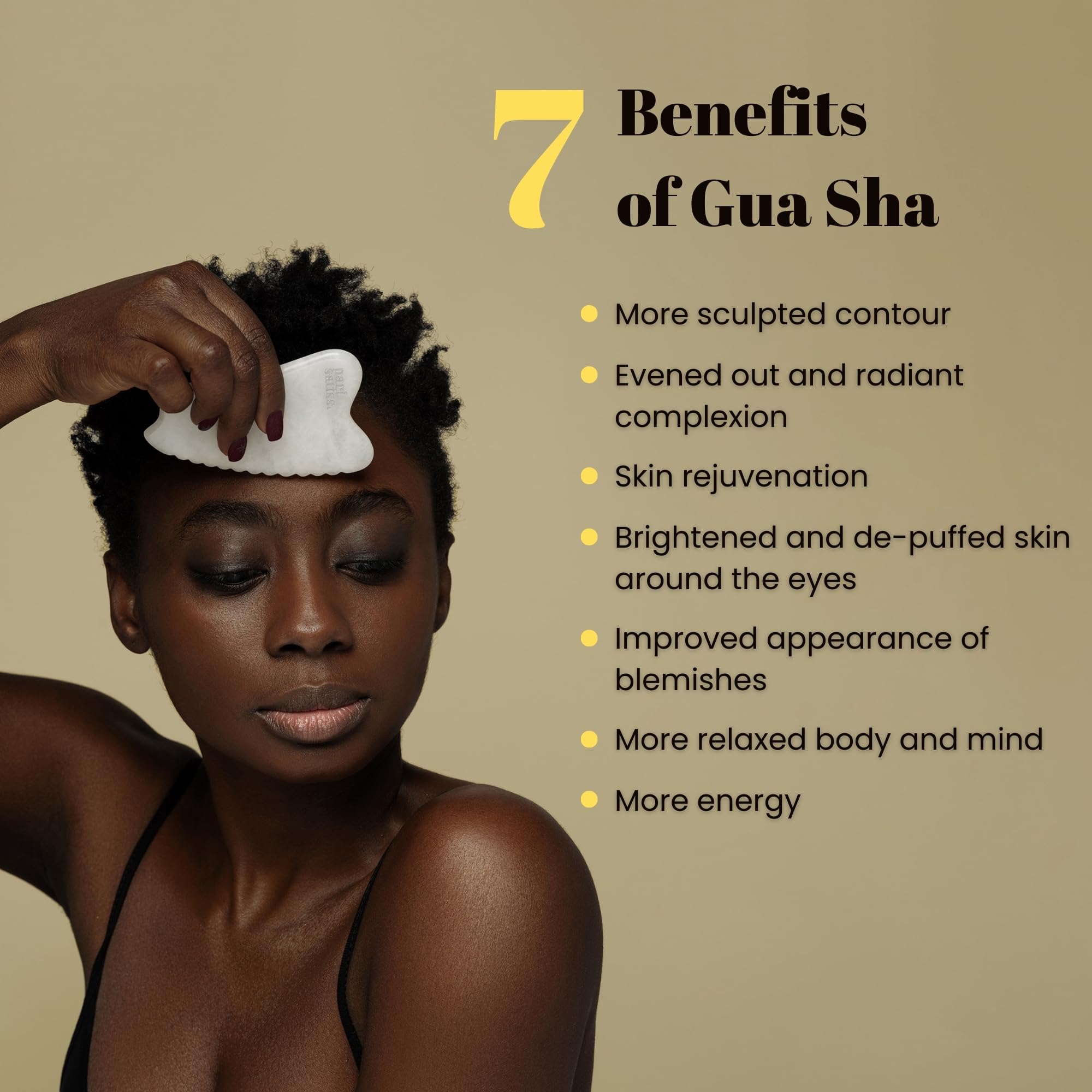 Pari Satiss Jade Gua Sha Facial Tool, Hand-Carved Premium Guasha Stone for Face, Jawline Shaper, Guasha Tool for Face and Body, Skin Care Tools, Pearly White