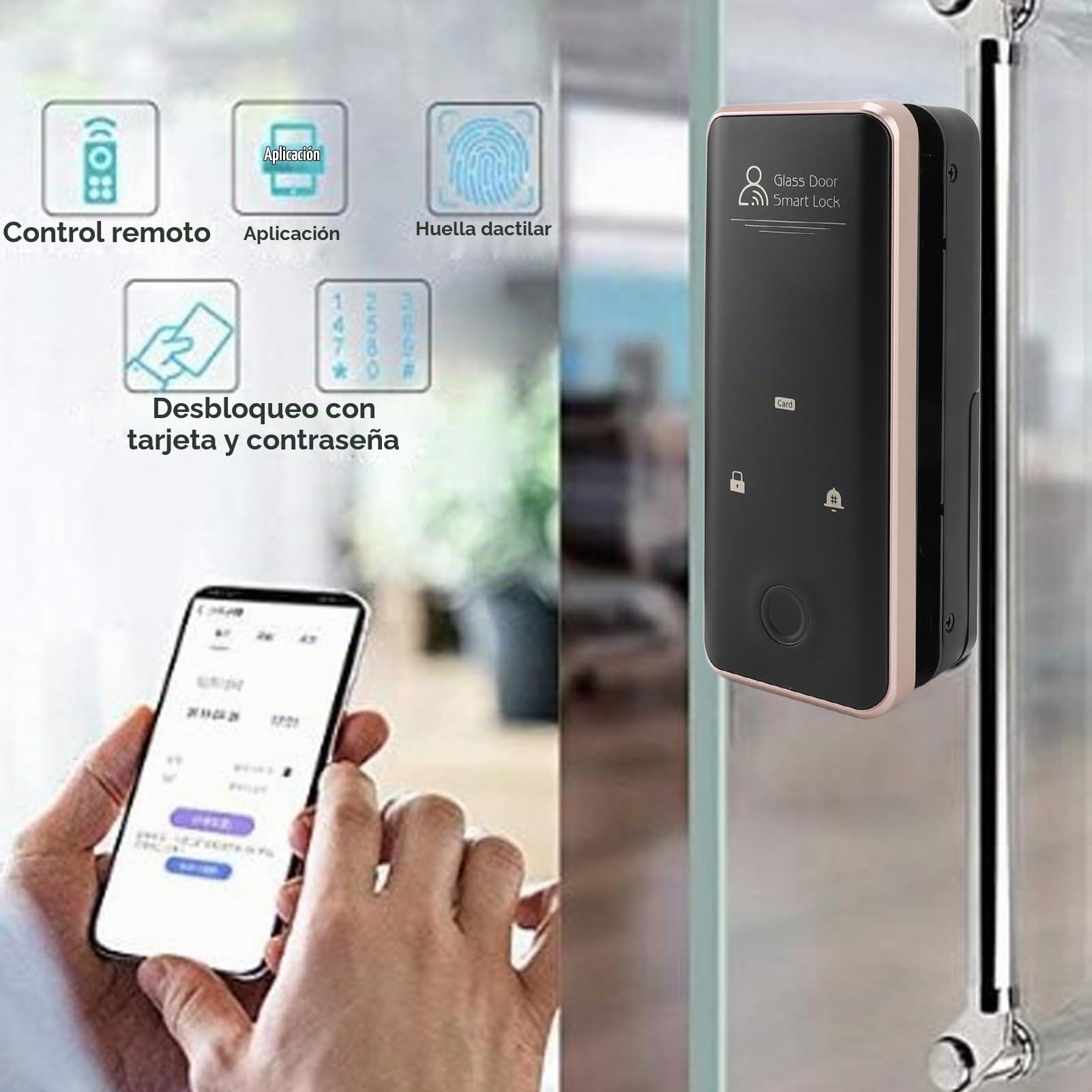 Control Remoto sin Marco Puerta Batiente Corrediza Digital Cerradura Inteligente para Puerta de Vidrio Cerradura Inteligente para Puerta Corredera Cerradura Inteligente para