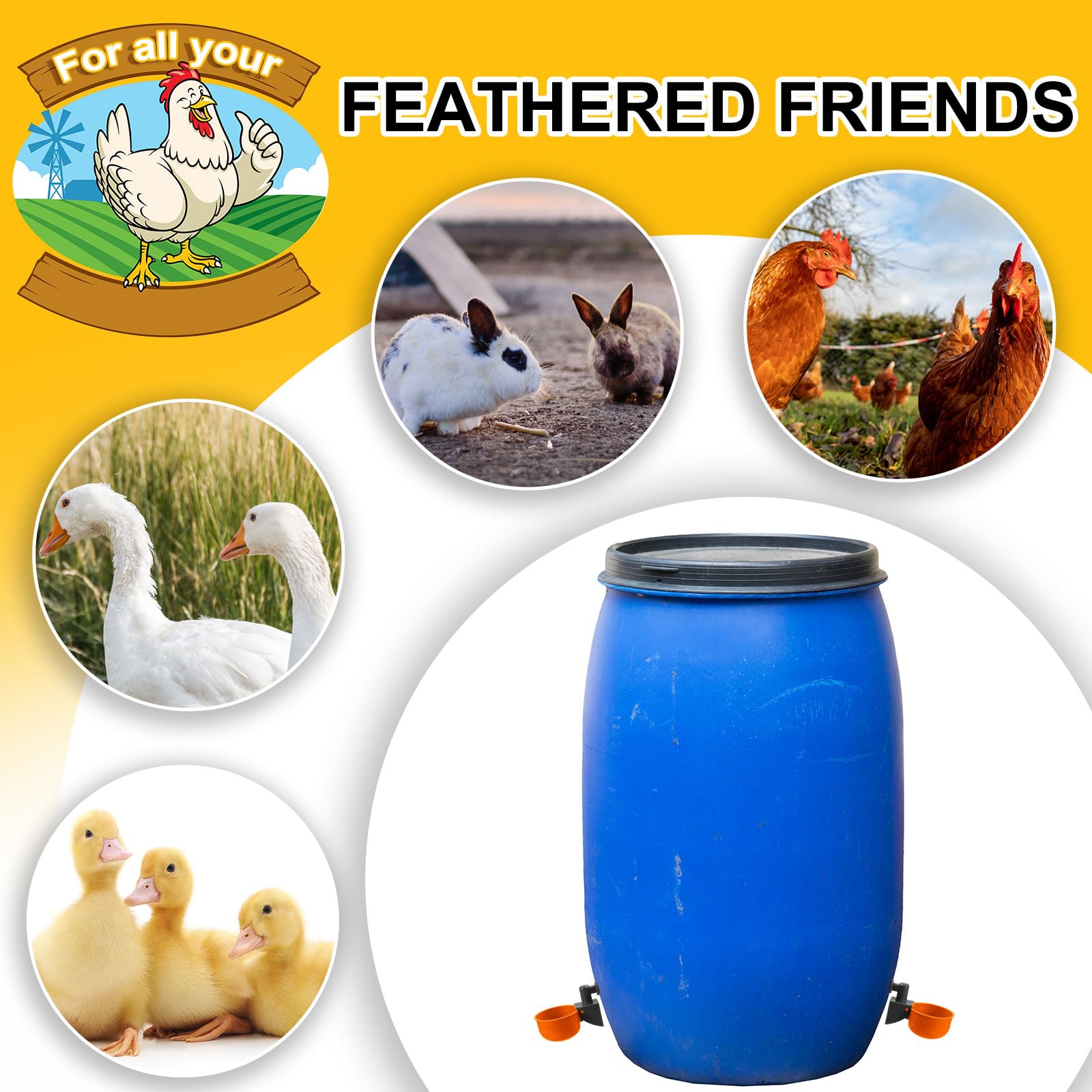 Tanlade 50 paquetes de bebedero de pollo, kit de riego automático para aves de corral, pato, ganso, pavo y conejito (naranja)