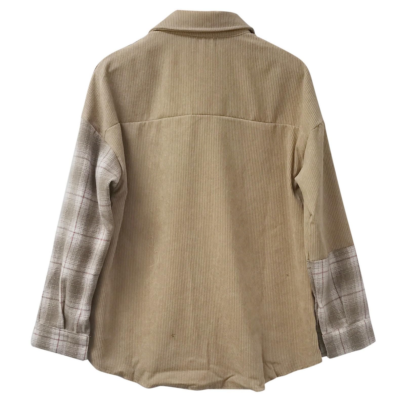 Blusa para mujer, camisa de pana a cuadros de color a cuadros, manga larga, abotonada, blusas de gran tamaño, tops con bolsillos