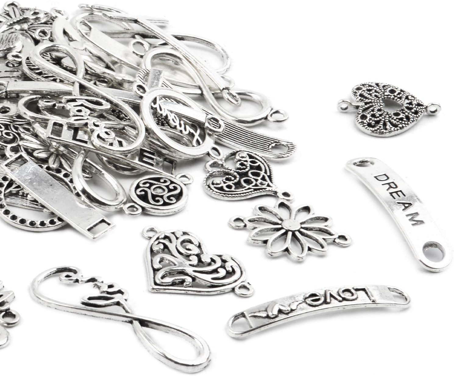Aylifu Words Connector Charms, 50 Pieces Mixed Word Letter Connector Pendant Infinity Symbol Link Charms Findings for DIY Necklace Bracelet Jewelry Making - Image 4