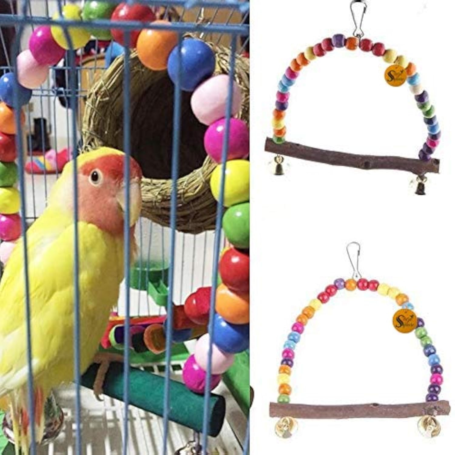 Sage Square Playful Natural Wood Hanging Swing Toy Cage Accessories for Cockatiel, Lovebird, Budgerigar, Canary, Budgeri Birds (Small & Medium Birds) (B07TSTPSZL) Amazon Price History, Amazon Price Tracker