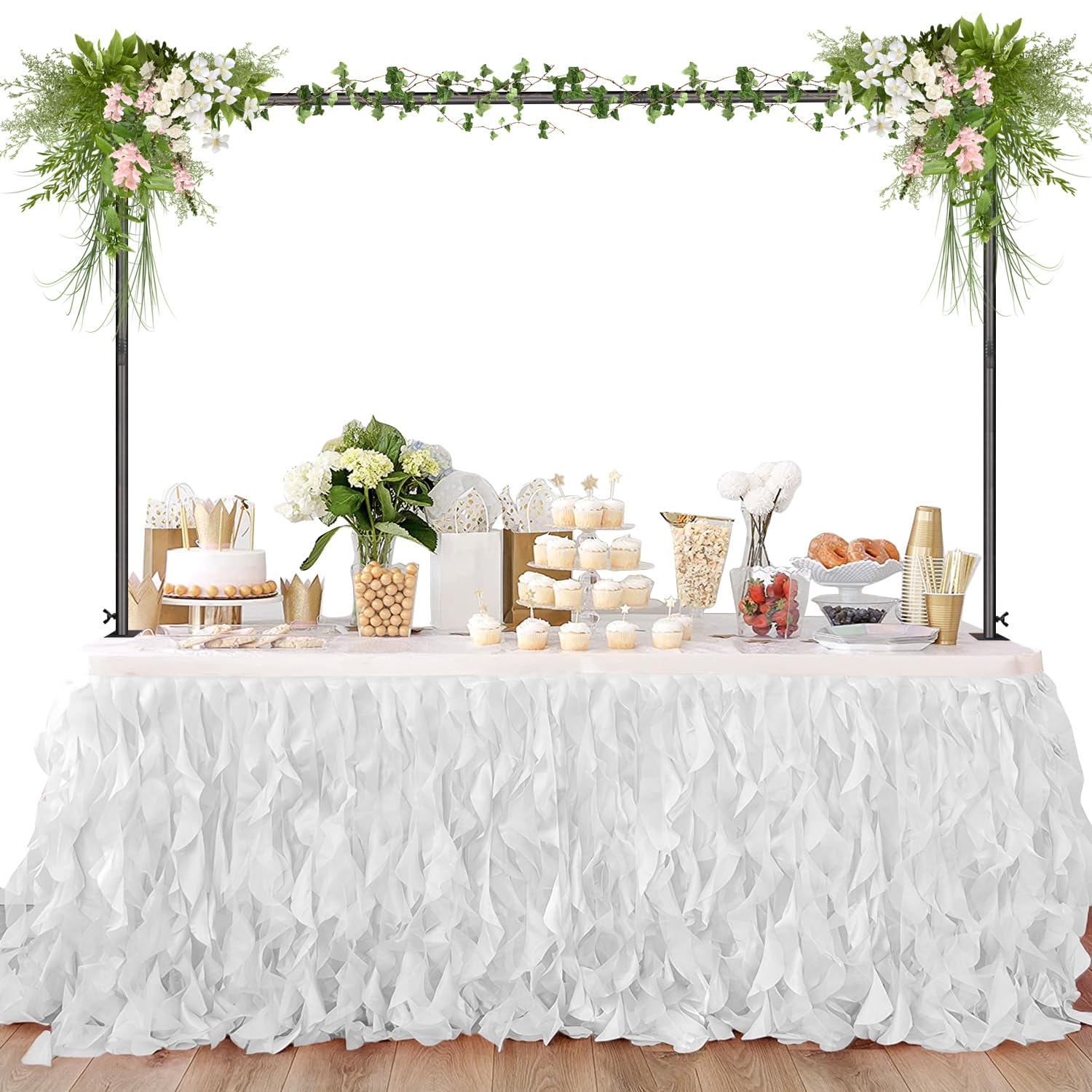 Fiita Over The Table Rod Stand with Clamps Adjustable 47"-98" Length Black Metal Table Arch Stand for Wedding Birthday Party Halloween Christmas Decorations
