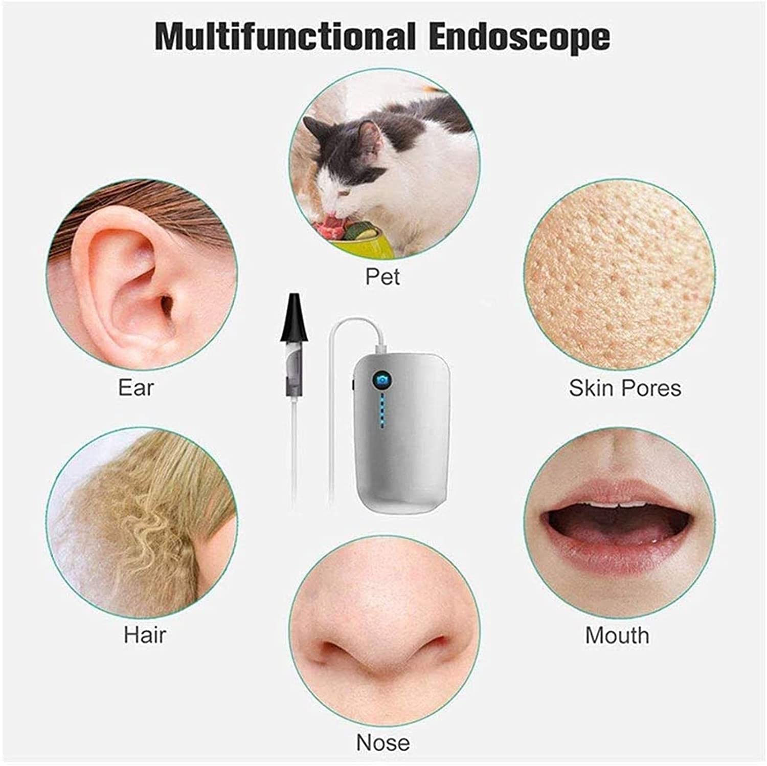 Herramienta de eliminación de Cera de Oreja, 10 0w HD Limpiador de Orejas Oído inalámbrico Otascopio con 6 DIRIGIÓ Luz, ámbito Impermeable for la Oreja con Herramienta removedor de Earwax