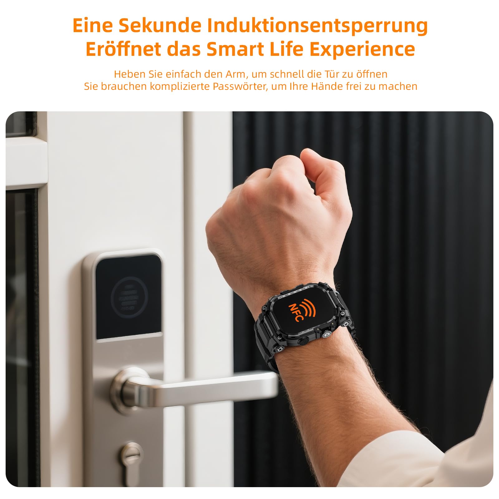 LOKMAT 2,06''AMOLED 4G Smartwatch mit großem Bildschirm, 3 GB + 32 GB, robuste Militär-Sport-Android-Smartwatch für Herren mit drehbarer Kamera, WiFi, GPS, NFC, für Männer und Frauen (Schwarz)