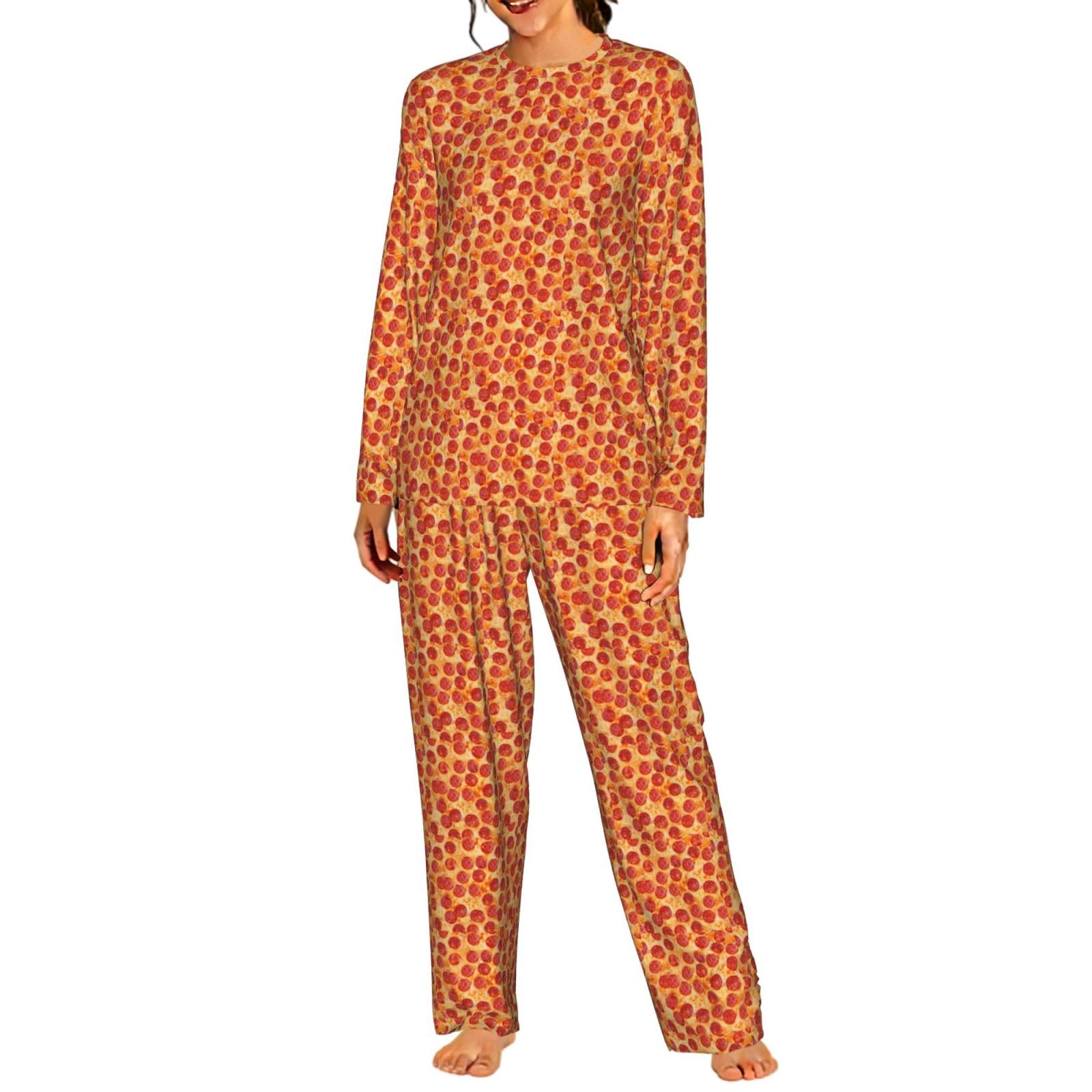 3d Pizza Pepperoni Stampa Delle Donne Manica Lunga Pigiama Corrispondente Morbido Elastico Coulisse Casual Daywear