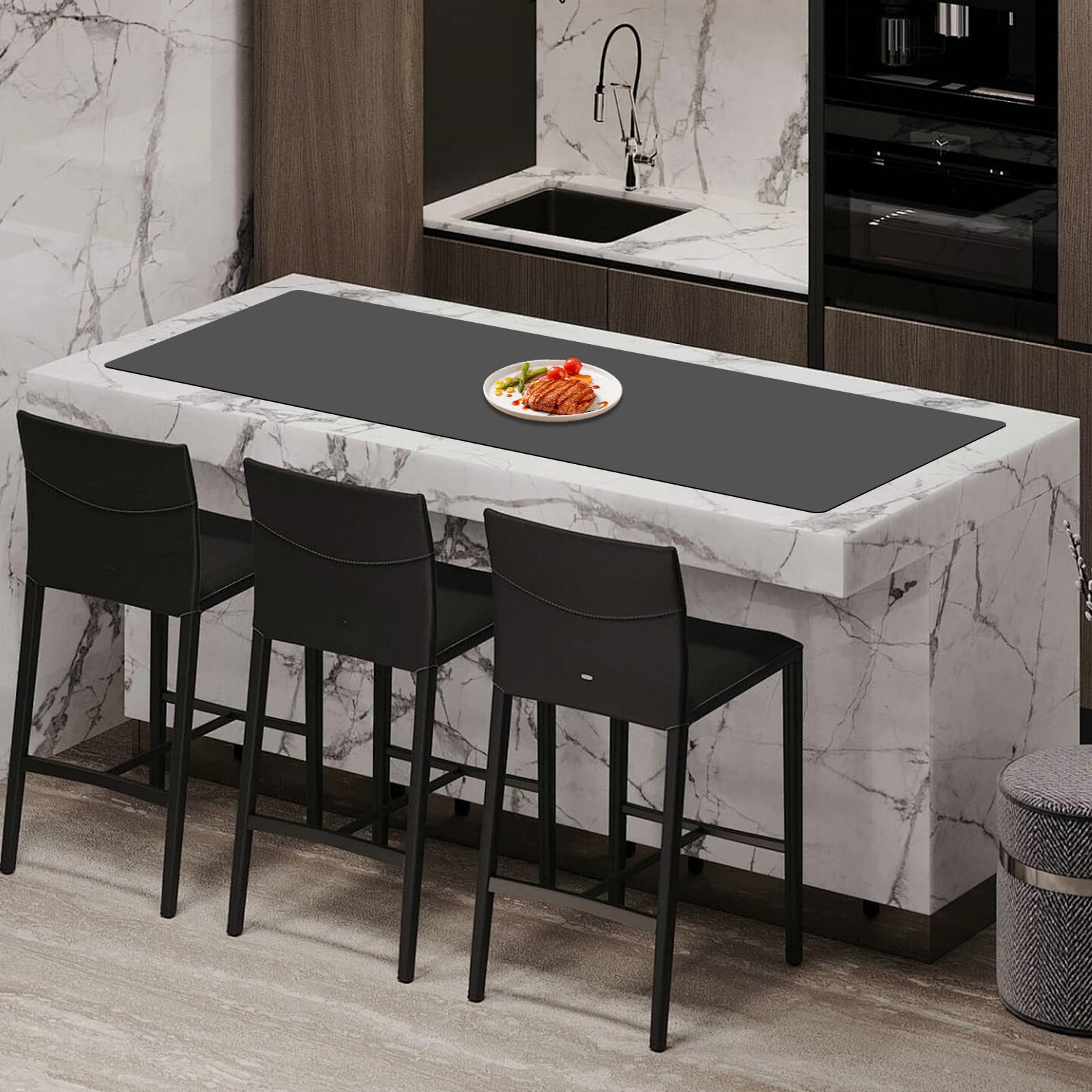 78.7''x15.7''(200cmx40cm) Large Silicone Mat, Silicone Mats for Kitchen Counter, Nonslip Heat Resistant Mat, Extra Large Kitchen Counter Mat, Waterproof Countertop Protector, Dark Gray